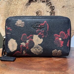 COACH DOUBLE ZIP WALLET IN HALFTONE FLORAL PRINT